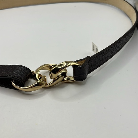 Talbots Black Croc Embossed Genuine Leather 1" With Golden Rings Belt Large - Picture 7 of 11
